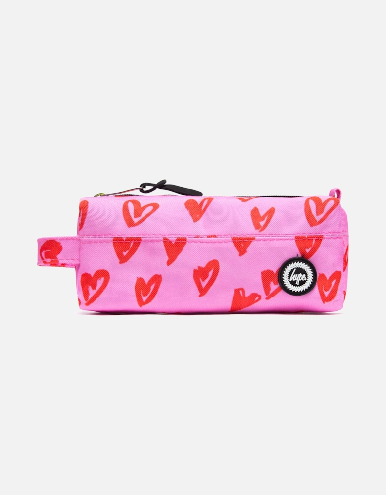 Red Hearts Pattern Pencil Case (Pink)