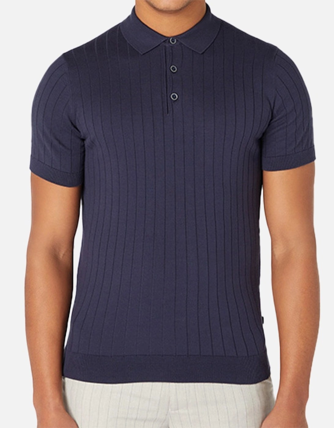 Mens Knitted S/S Ribbed Polo Shirt (Navy)
