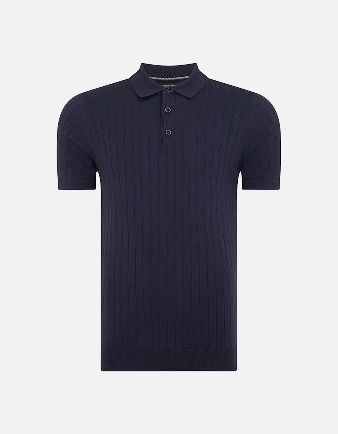 Mens Knitted S/S Ribbed Polo Shirt (Navy), 6 of 5