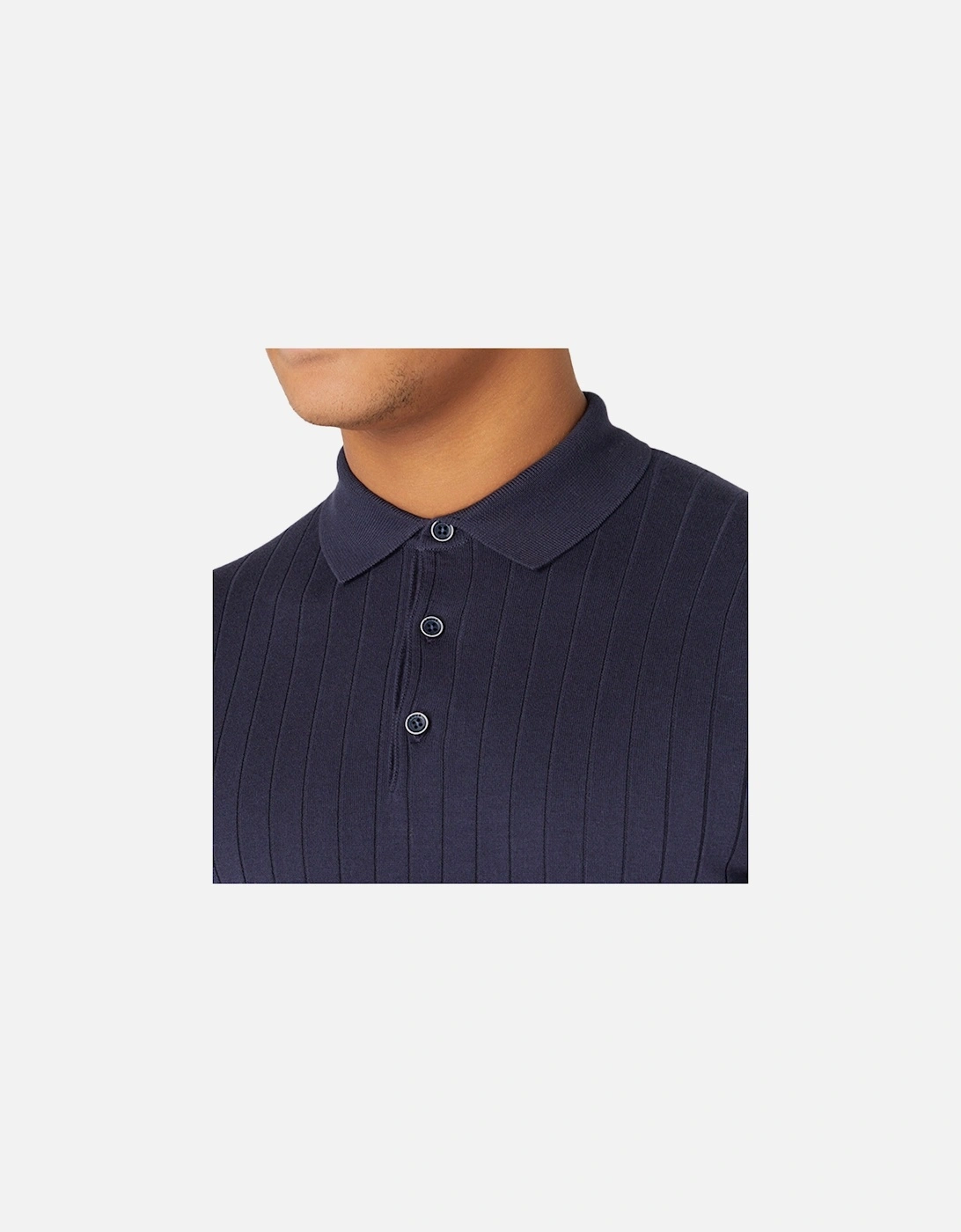 Mens Knitted S/S Ribbed Polo Shirt (Navy)