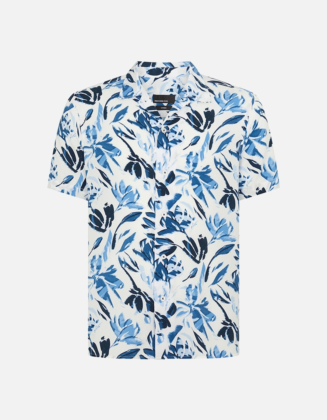 Mens Paolo Leaf Print Pattern S/S Shirt (White/Navy), 7 of 6