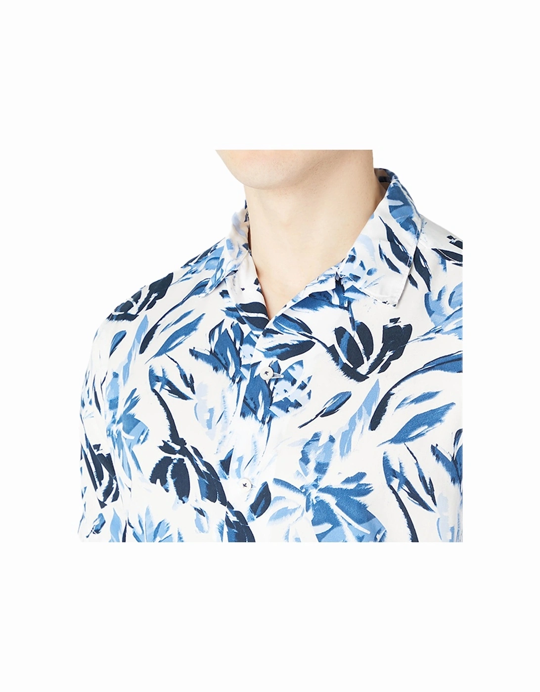 Mens Paolo Leaf Print Pattern S/S Shirt (White/Navy)