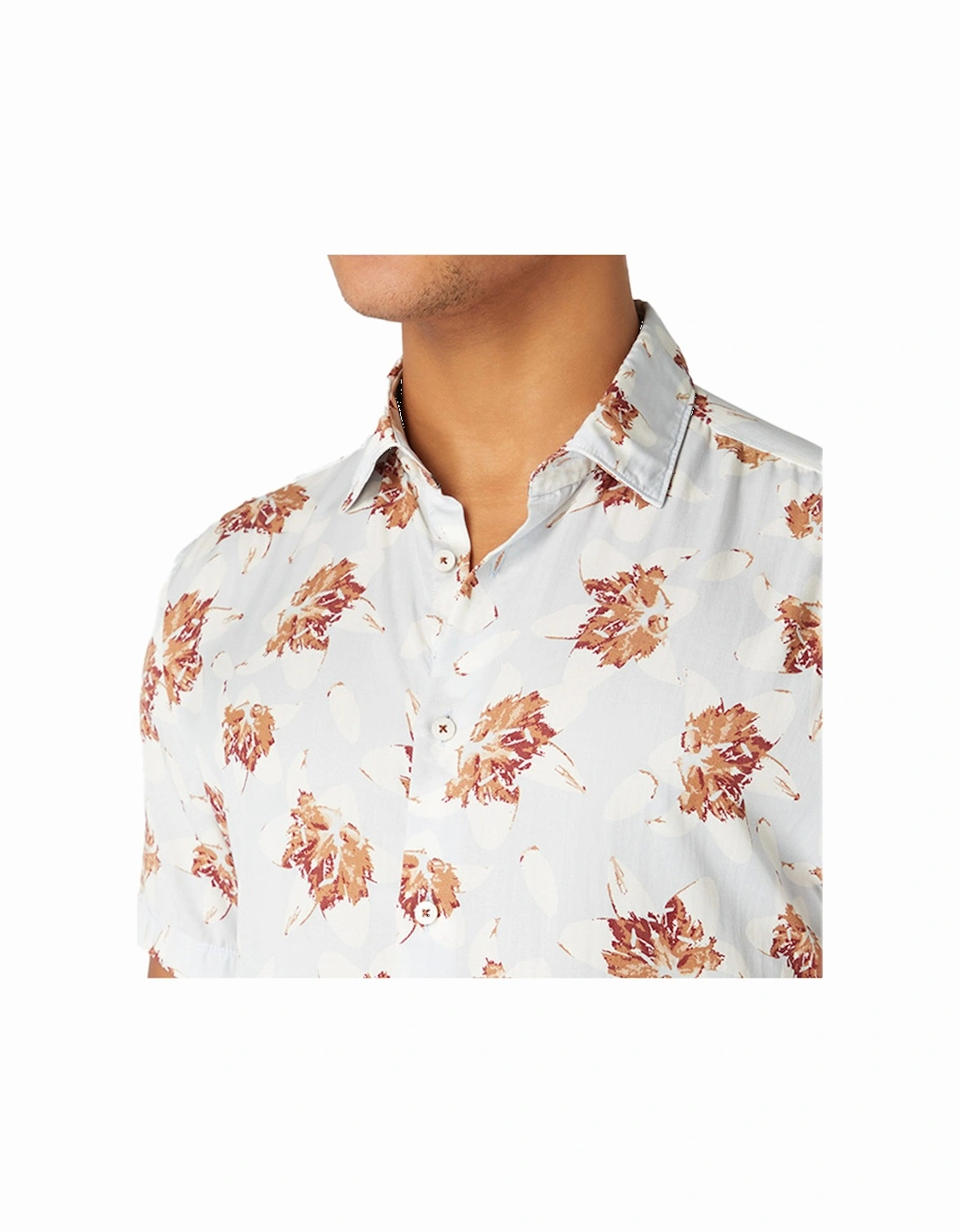 Mens Short Sleeve Flower Print Shirt (Turquoise)