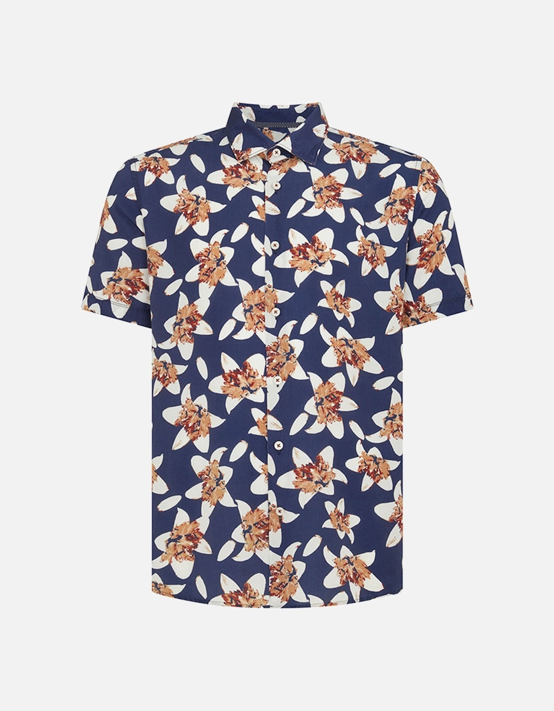 Mens Short Sleeve Flower Print Shirt (Navy), 6 of 5