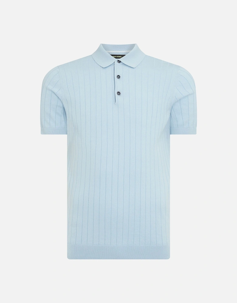 Mens Knitted S/S Ribbed Polo Shirt (Sky Blue)