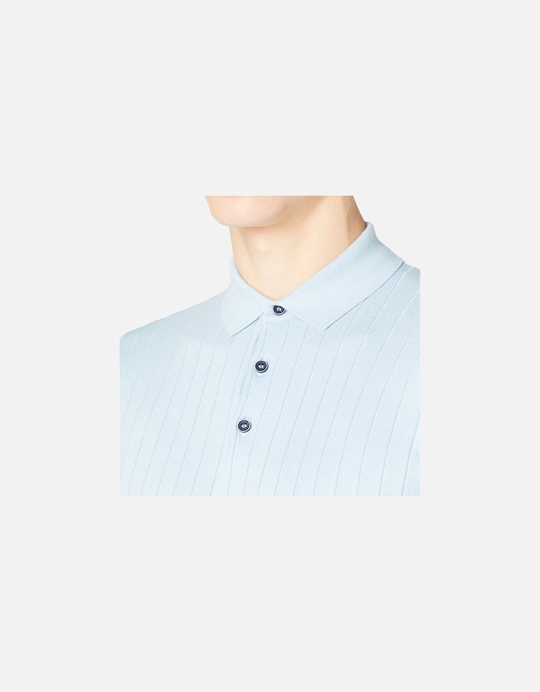 Mens Knitted S/S Ribbed Polo Shirt (Sky Blue)