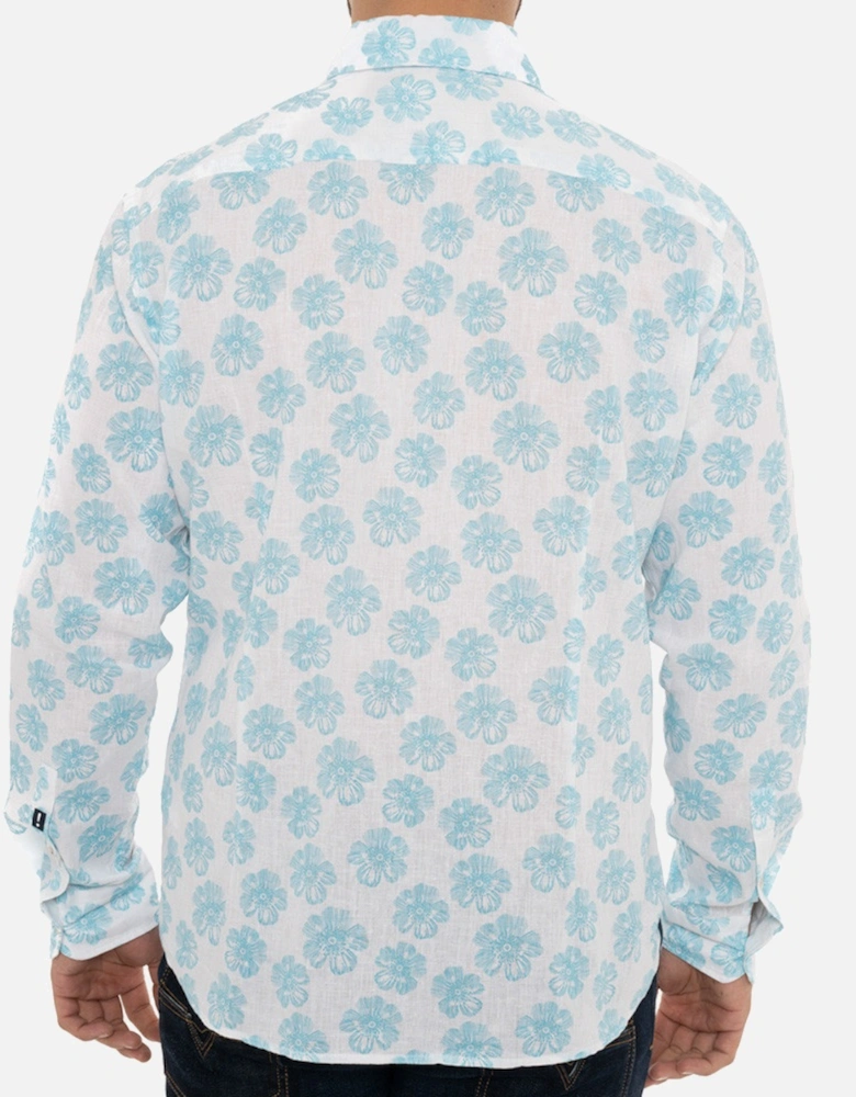 Joop Mens Flower Pattern Linen Shirt (White/Aqua)