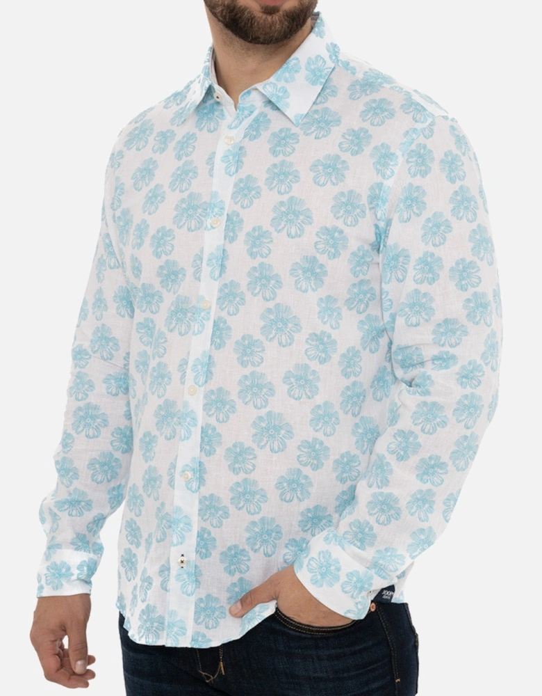 Joop Mens Flower Pattern Linen Shirt (White/Aqua)