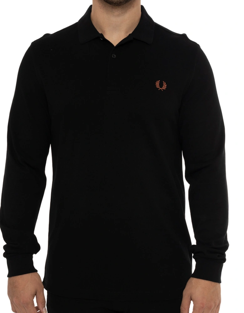 Mens L/S Plain Polo Shirt (Black/Brown)