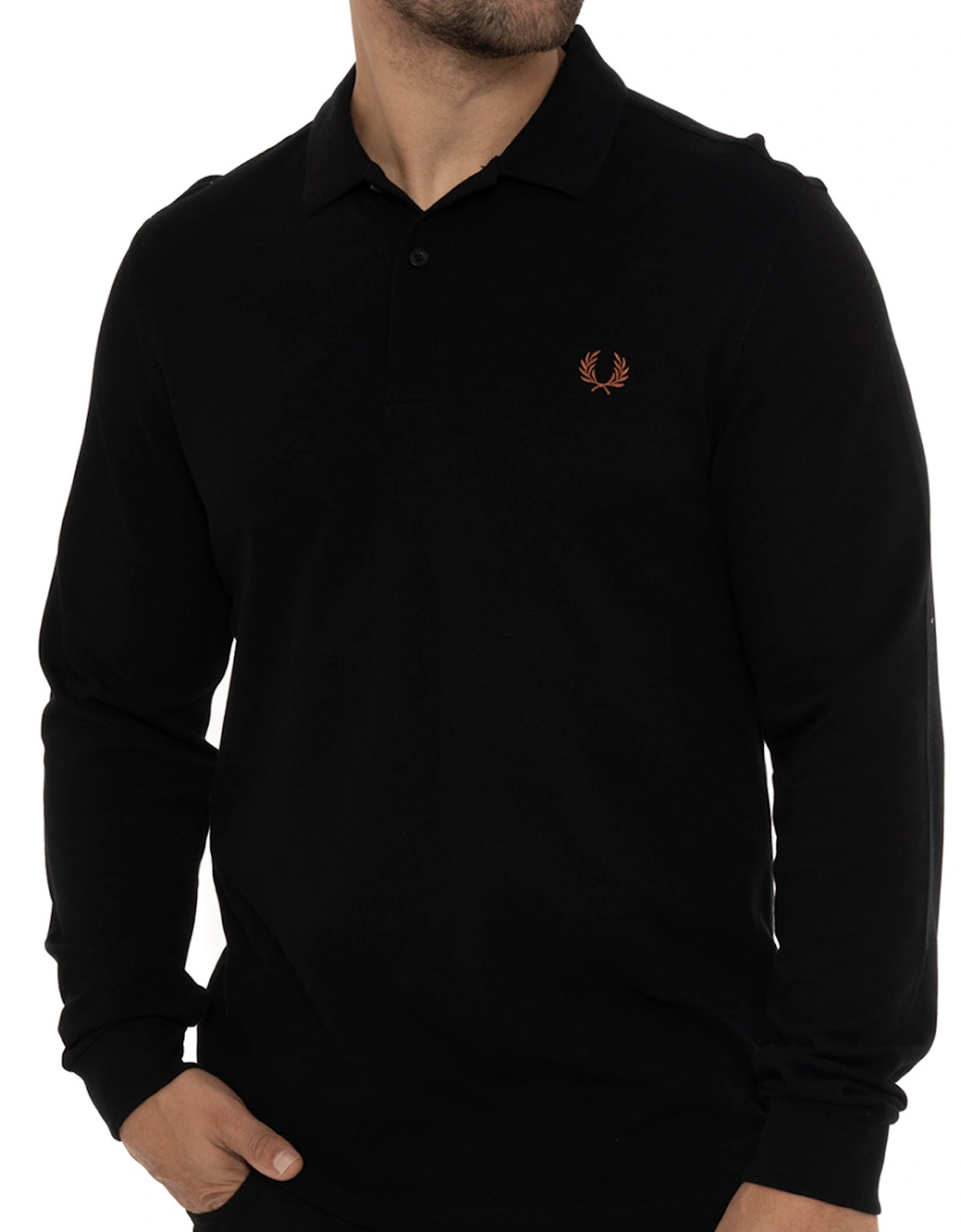 Mens L/S Plain Polo Shirt (Black/Brown)