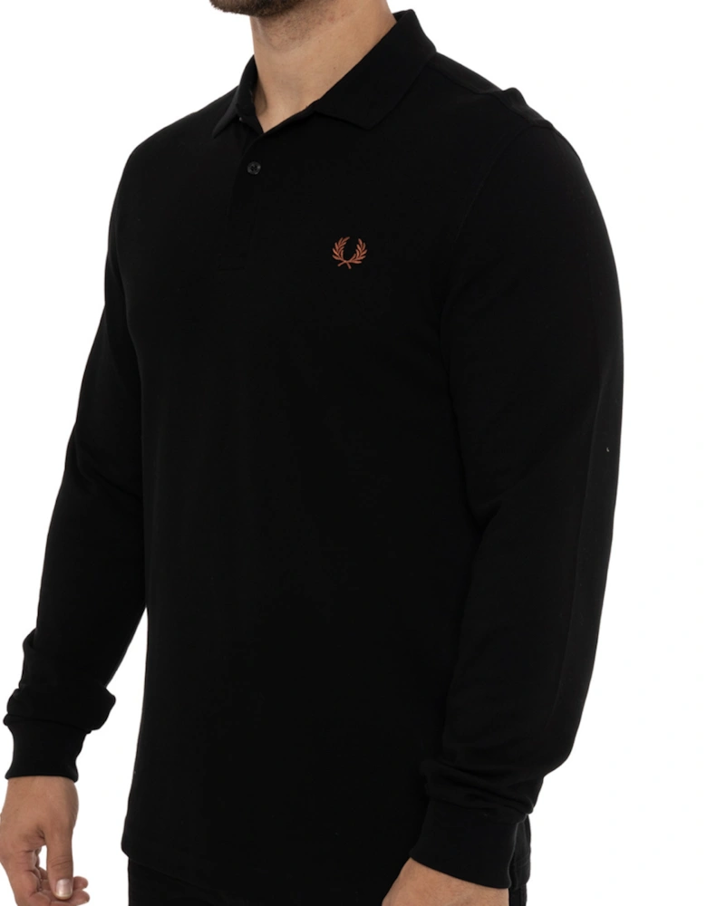 Mens L/S Plain Polo Shirt (Black/Brown)