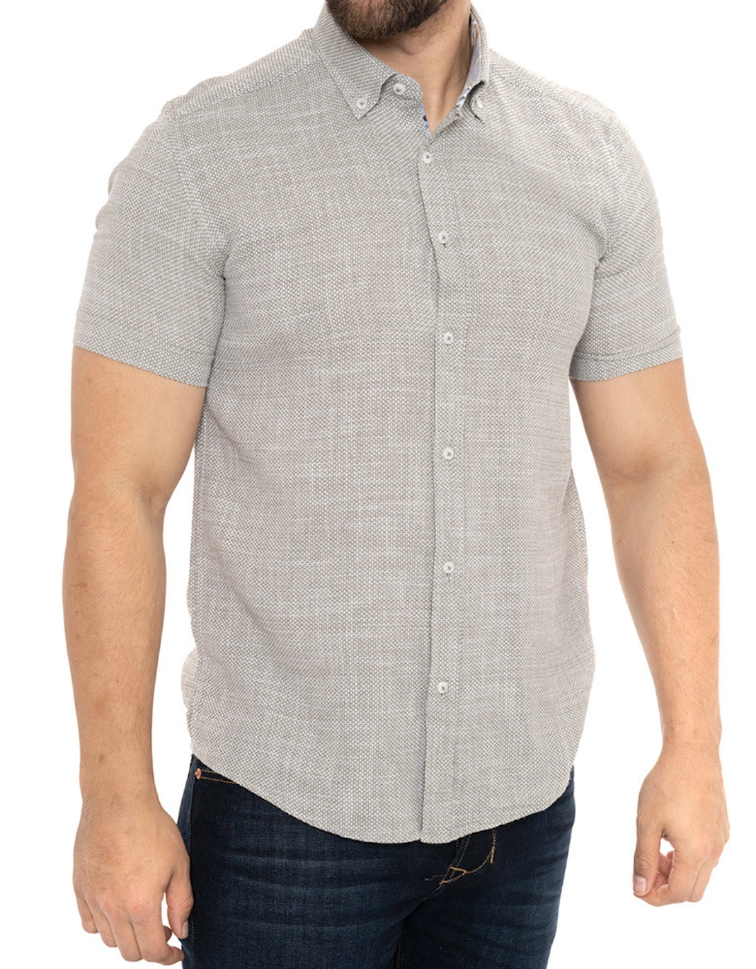 Mens Flower Trims Weave S/S Shirt (Sage)