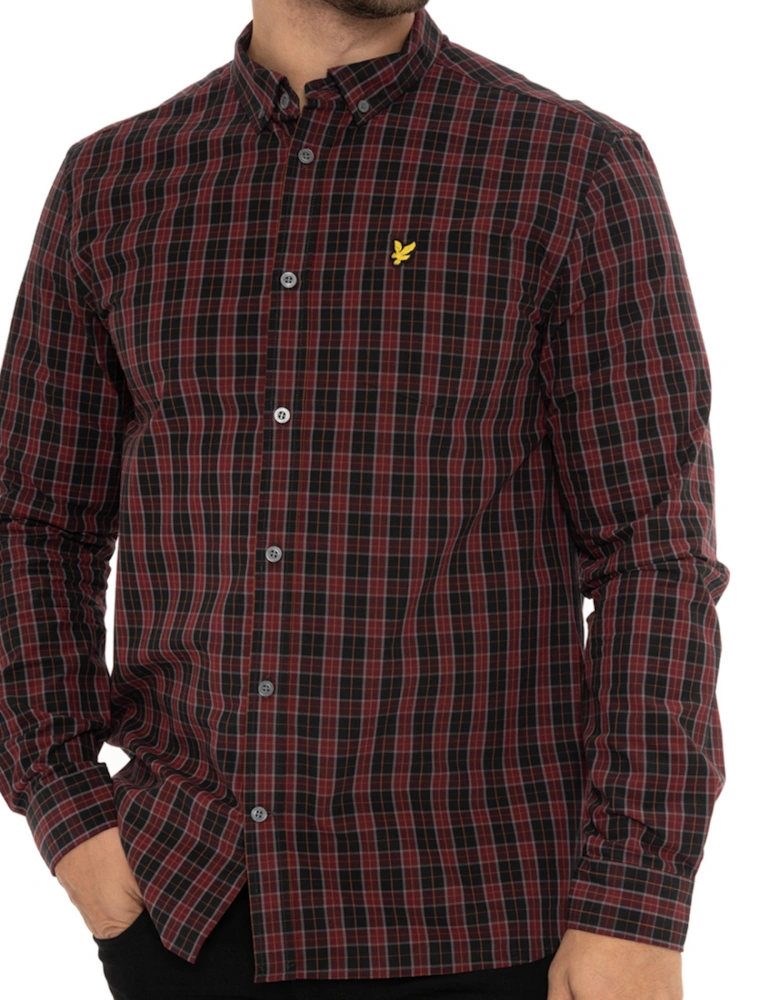 Lyle & Scott Mens Check Poplin Shirt (Black/Claret)