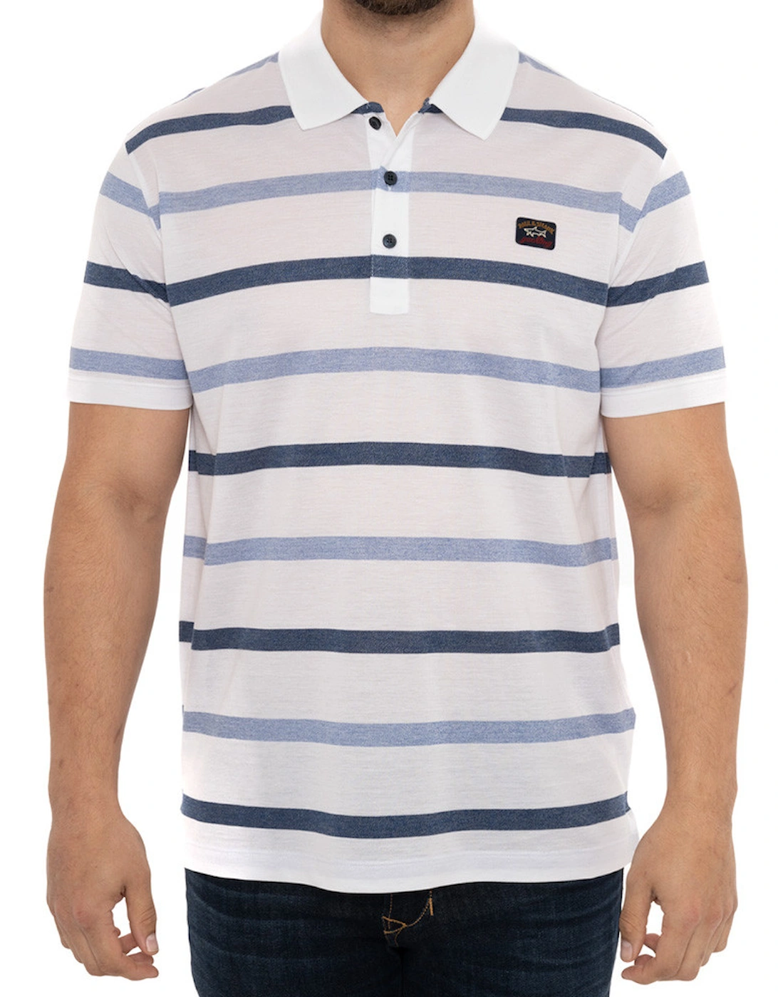 Mens Bold Stripe Polo Shirt (White/Blue), 8 of 7