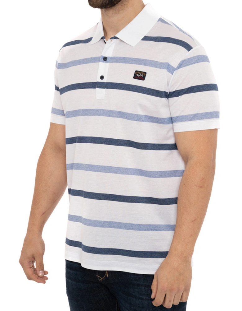 Mens Bold Stripe Polo Shirt (White/Blue)