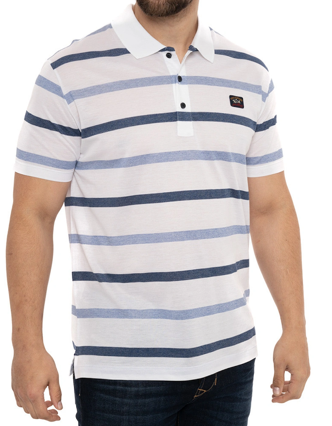 Mens Bold Stripe Polo Shirt (White/Blue)