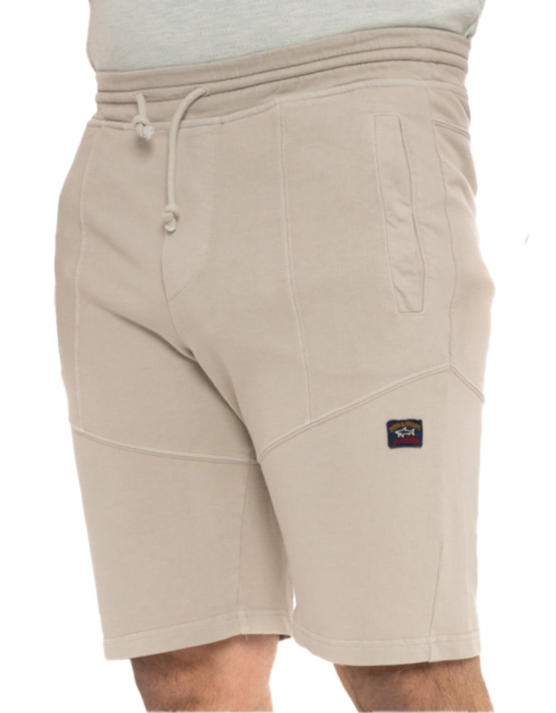 Mens Embroidered Badge Jersey Shorts (Beige)