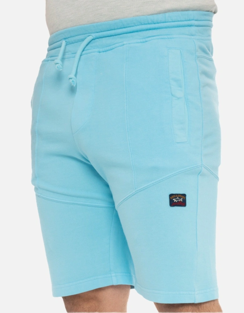 Mens Embroidered Badge Jersey Shorts (Aqua Blue)
