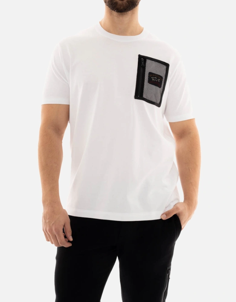 Mens Zip Mesh Pocket T-Shirt (White)