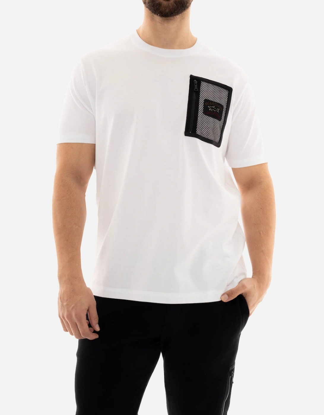 Mens Zip Mesh Pocket T-Shirt (White), 4 of 3