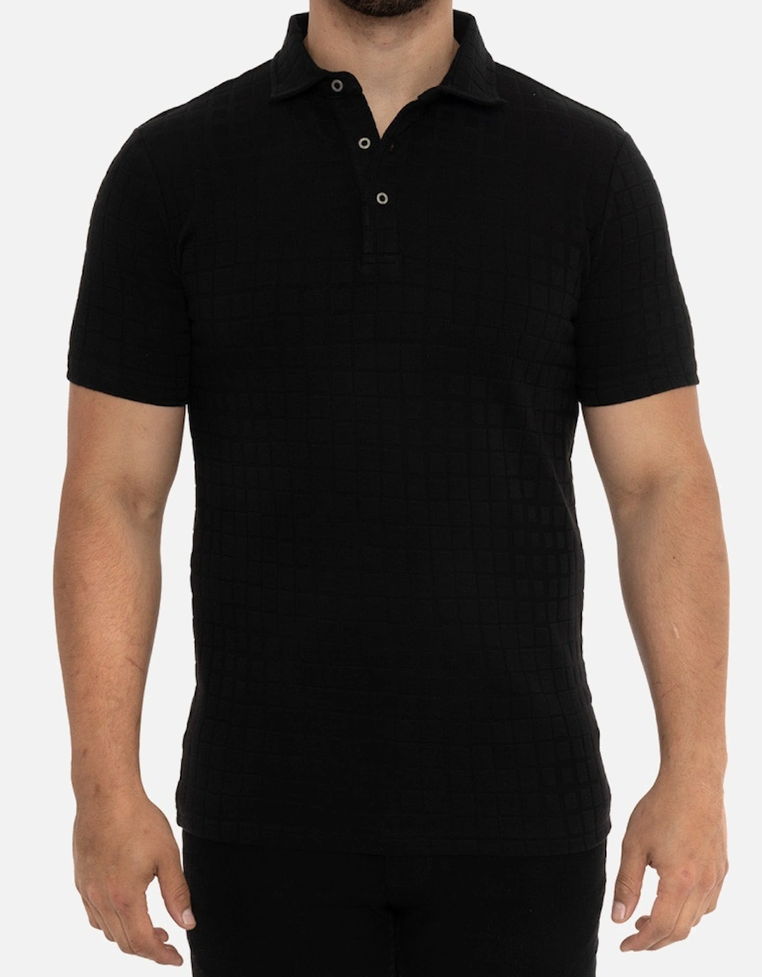Mens S/S Check Polo Shirt (Black), 8 of 7