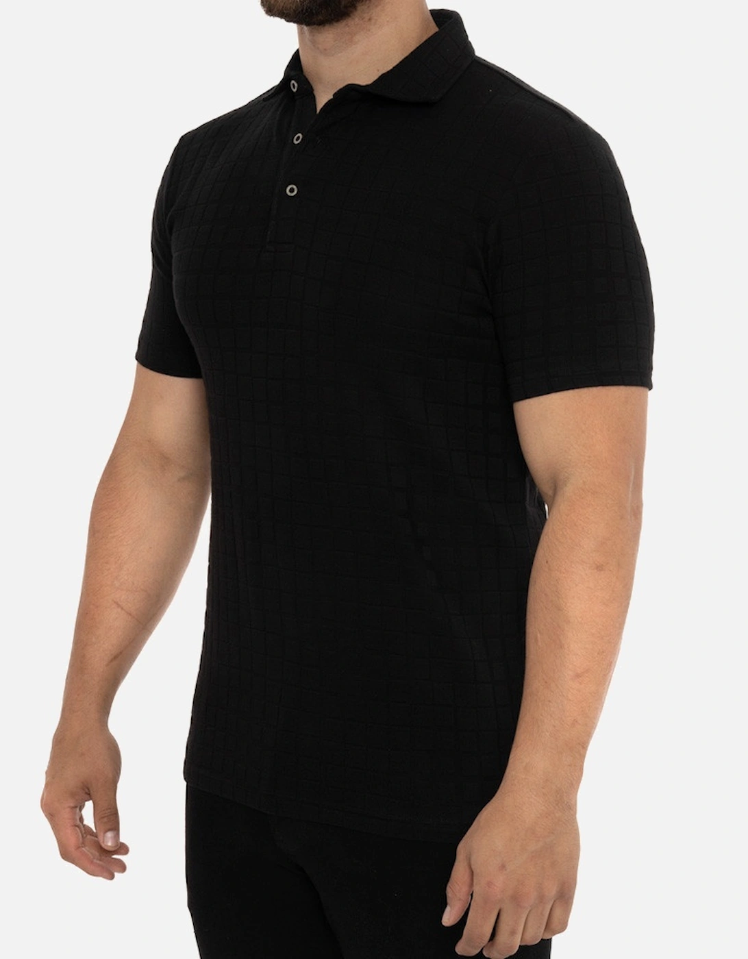 Mens S/S Check Polo Shirt (Black)