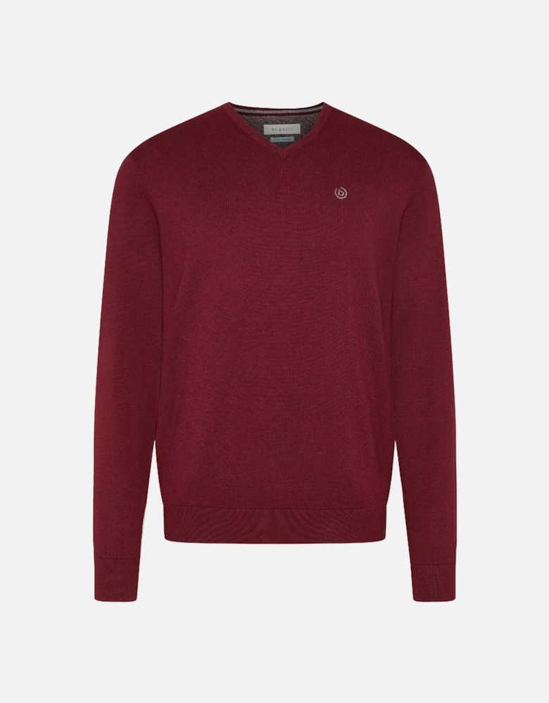 Mens Cotton Cashmere V Neck Sweatshirt (Wine)