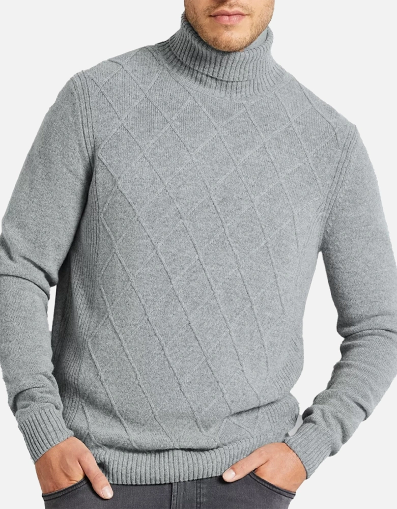 Mens Roll Neck Knit Sweatshirt (Grey)