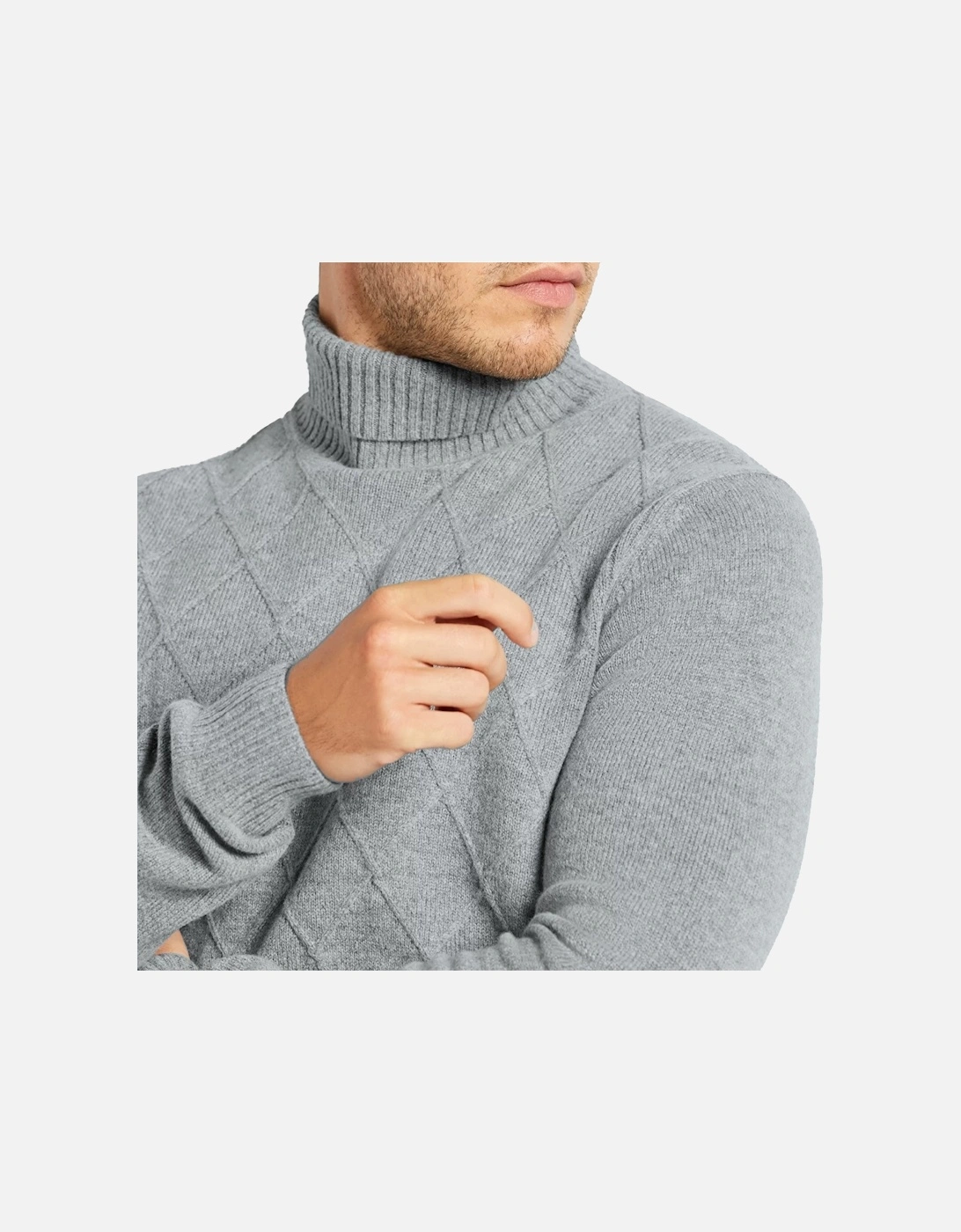 Mens Roll Neck Knit Sweatshirt (Grey)