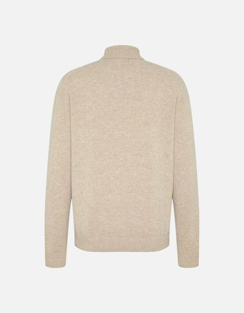 Mens Roll Neck Knit Sweatshirt (Beige)