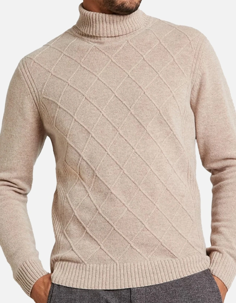 Mens Roll Neck Knit Sweatshirt (Beige)