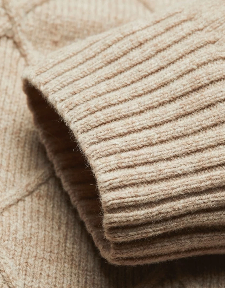 Mens Roll Neck Knit Sweatshirt (Beige)