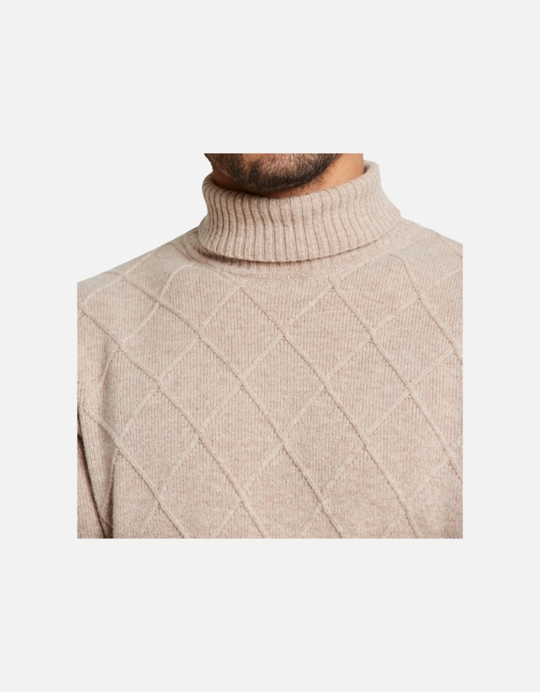 Mens Roll Neck Knit Sweatshirt (Beige)