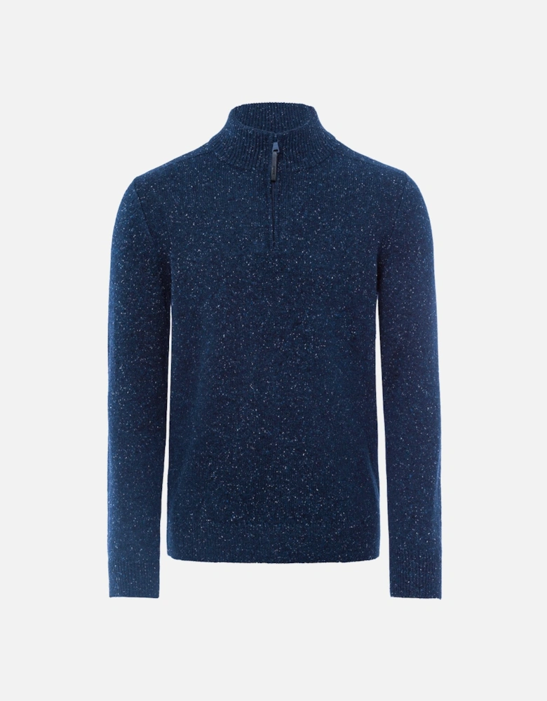 Mens Half Zip Knit Fleck Sweatshirt (Dark Blue)