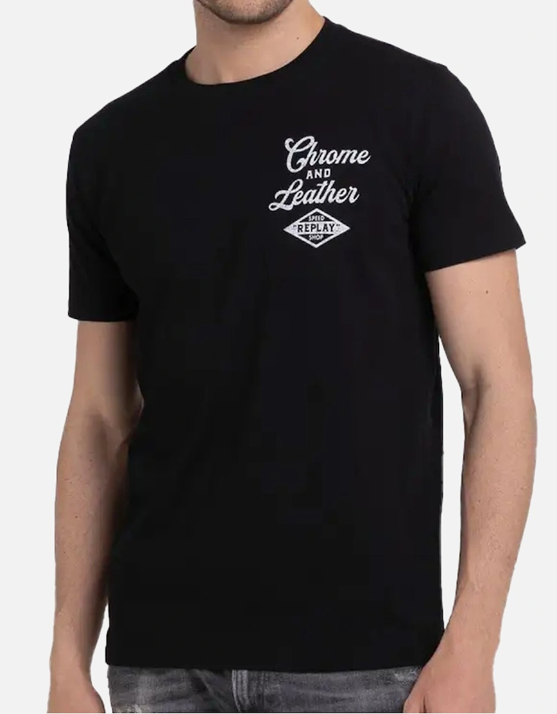 Mens Chrome & Leather Logo T-Shirt (Black), 6 of 5