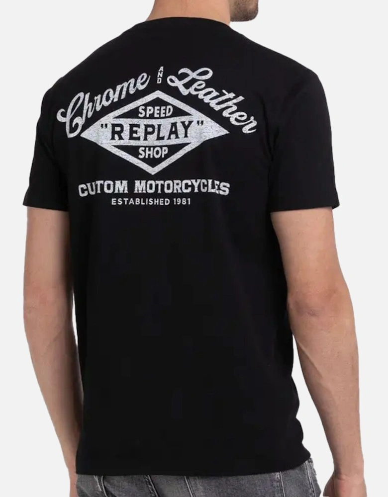 Mens Chrome & Leather Logo T-Shirt (Black)