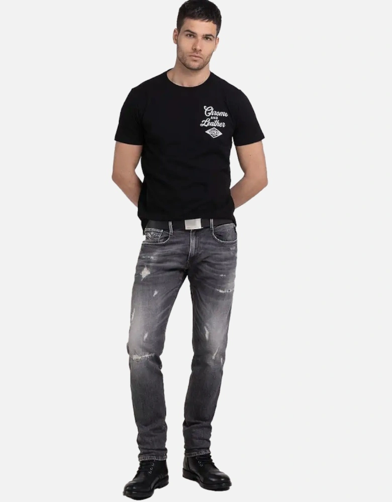 Mens Chrome & Leather Logo T-Shirt (Black)