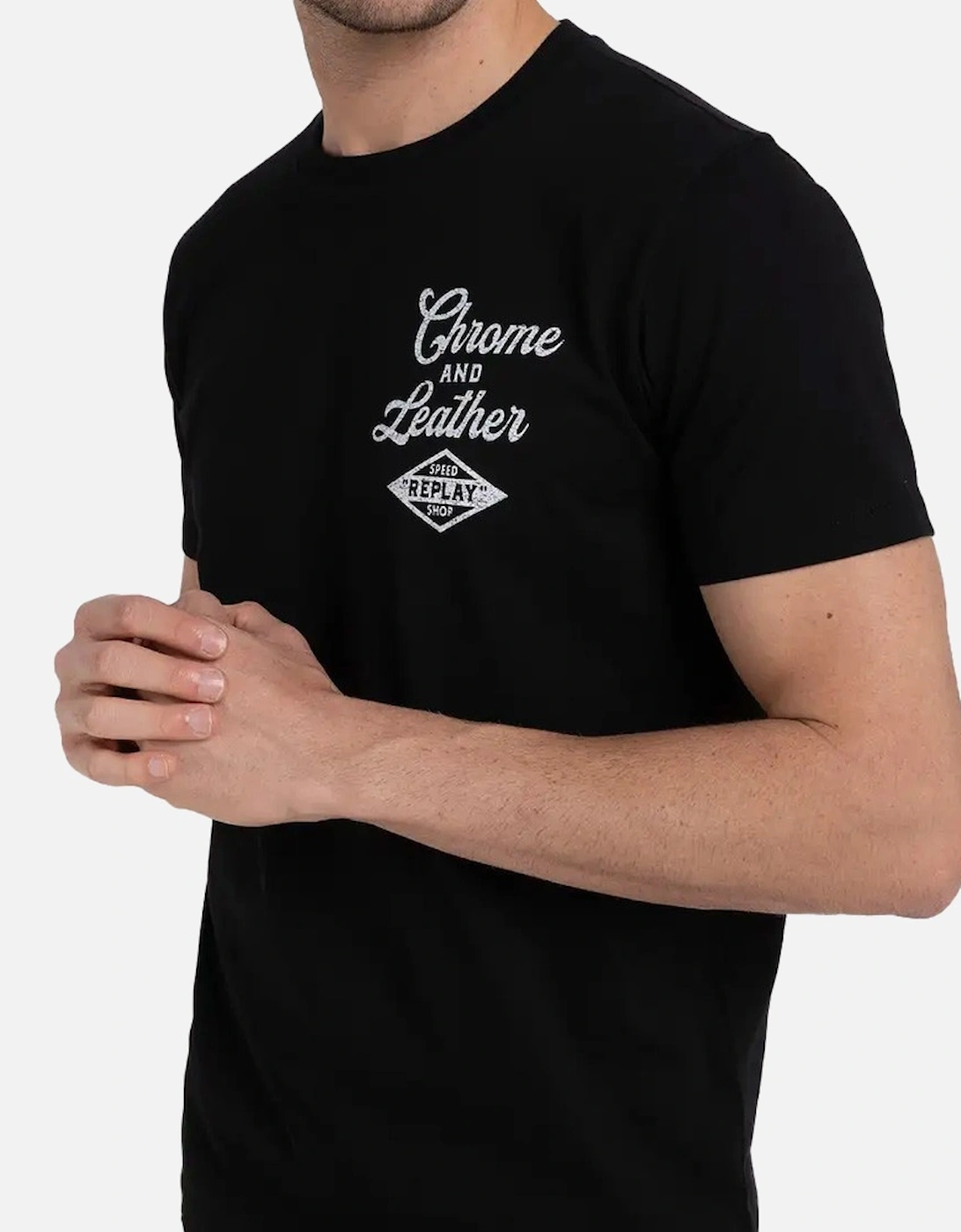 Mens Chrome & Leather Logo T-Shirt (Black)