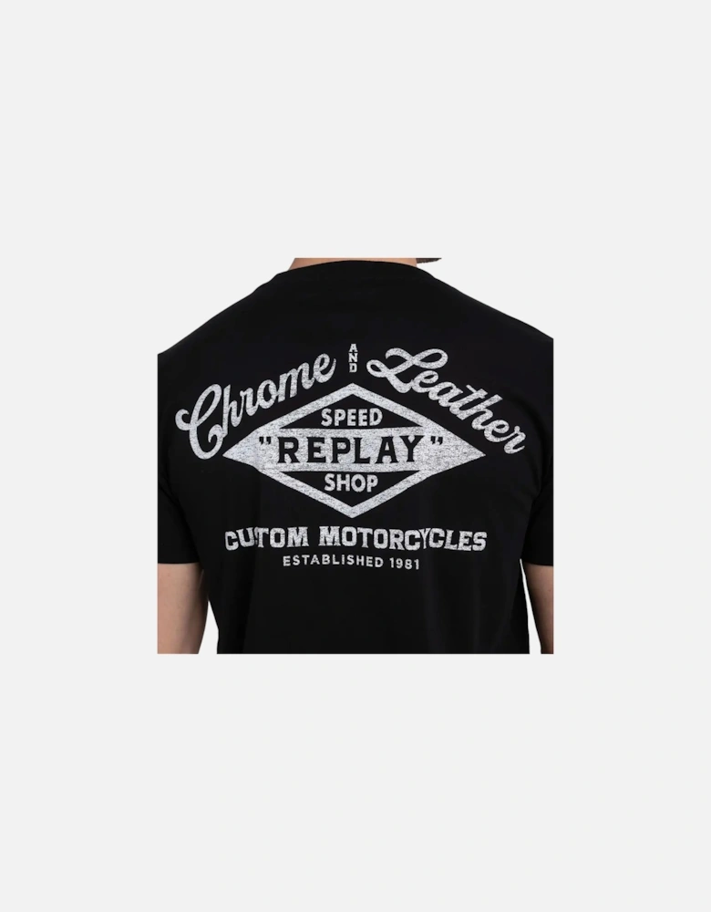 Mens Chrome & Leather Logo T-Shirt (Black)