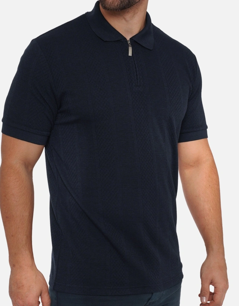 Mens Half Zip Short Sleeve Polo Shirt (Navy)