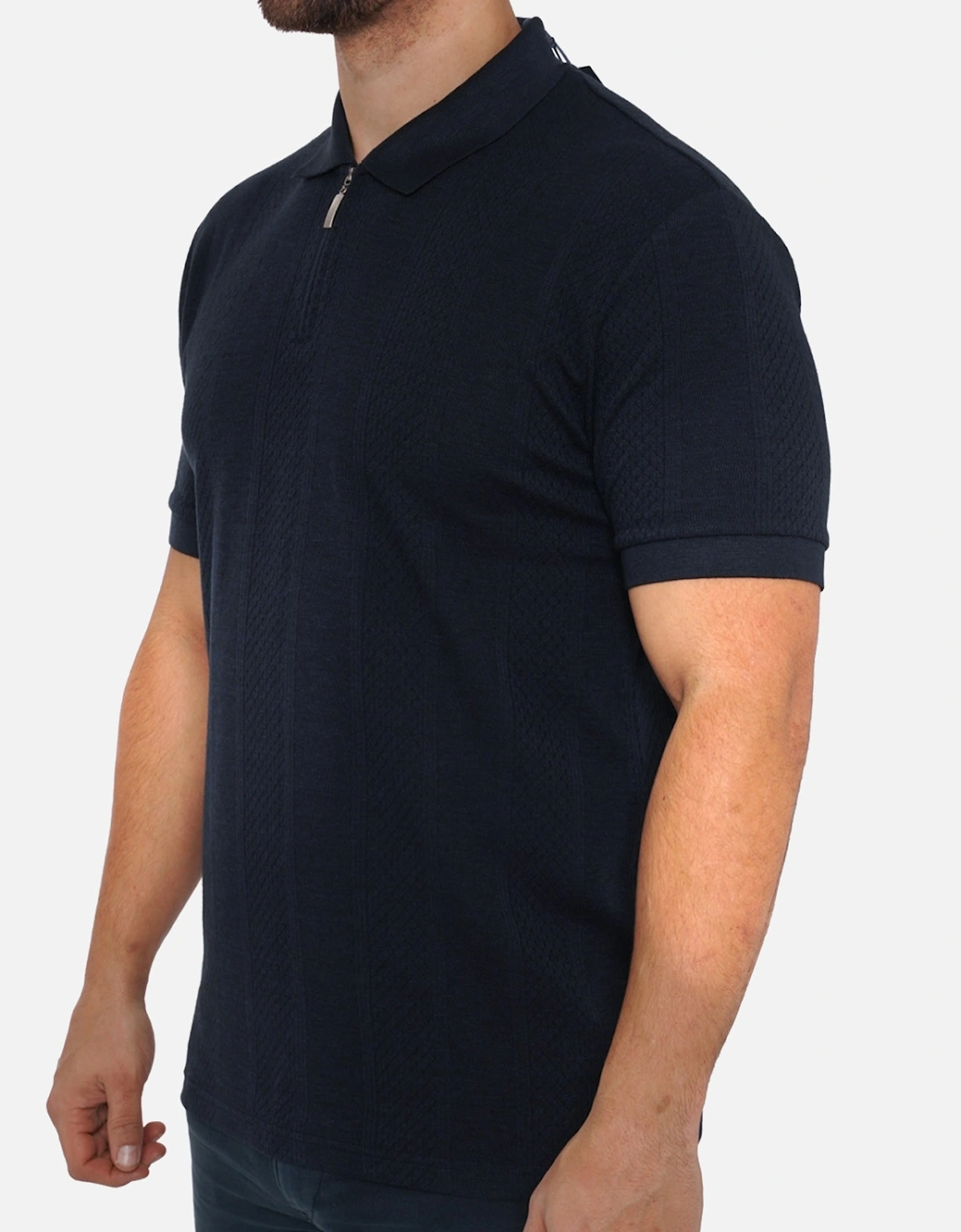 Mens Half Zip Short Sleeve Polo Shirt (Navy)