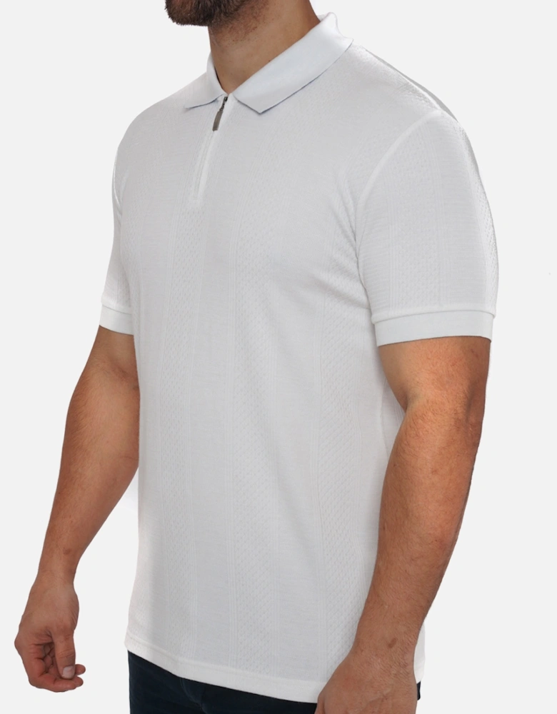 Mens Half Zip Short Sleeve Polo Shirt (White)