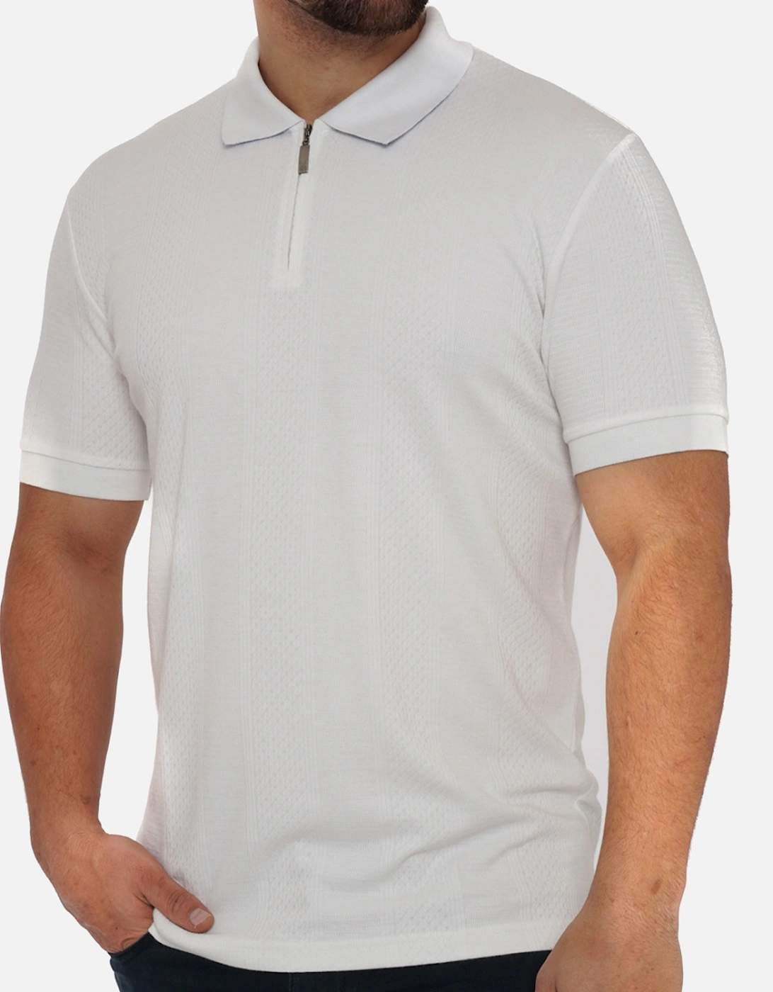 Mens Half Zip Short Sleeve Polo Shirt (White)