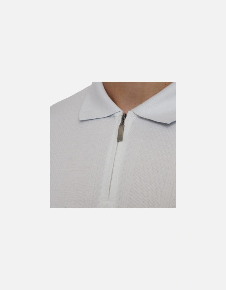 Mens Half Zip Short Sleeve Polo Shirt (White)