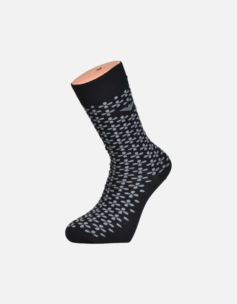 Mens Plain/Flower Pattern Sock 2 Pack (Black)