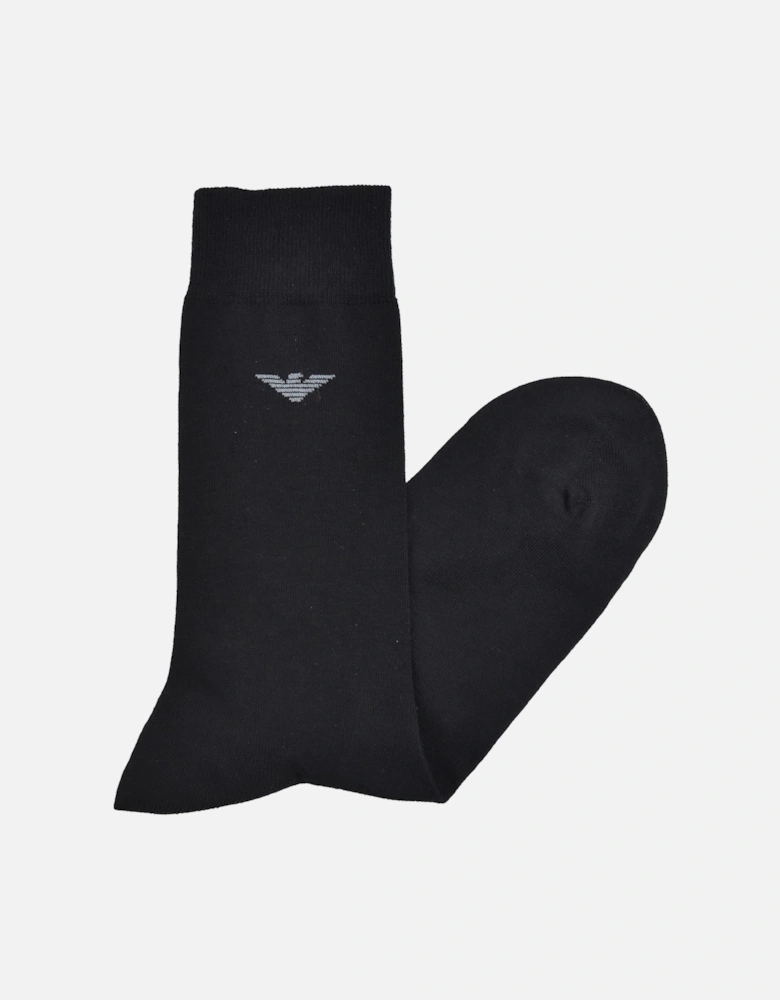 Mens Plain/Flower Pattern Sock 2 Pack (Black)