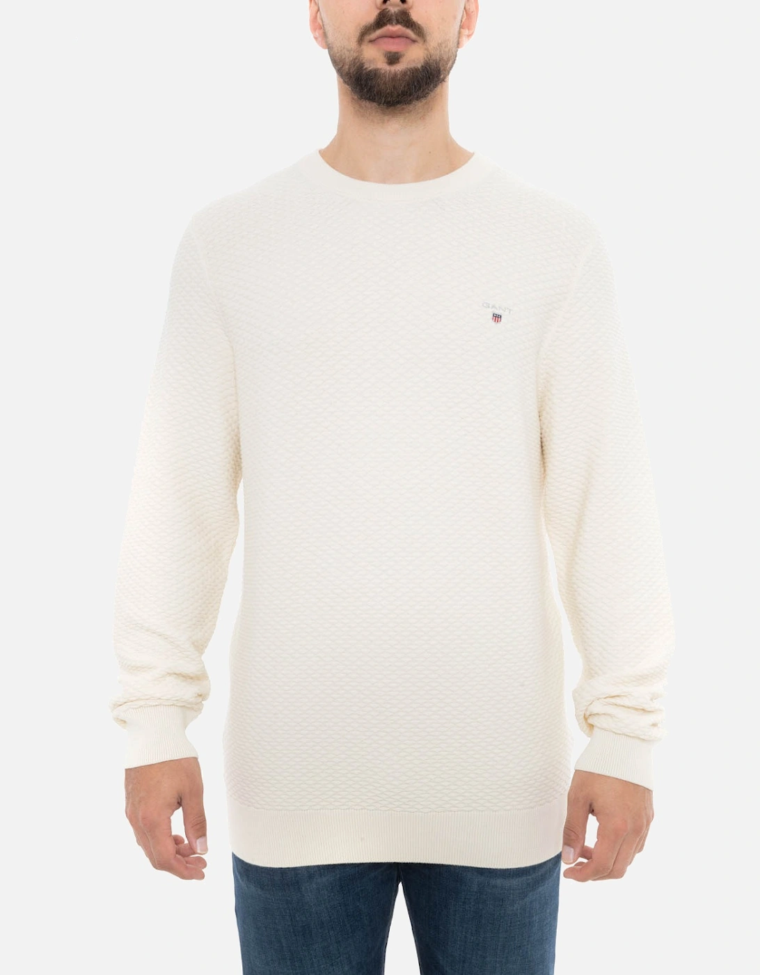 Mens Triangle Texture Crew Knit Sweatshirt (Cream), 4 of 3