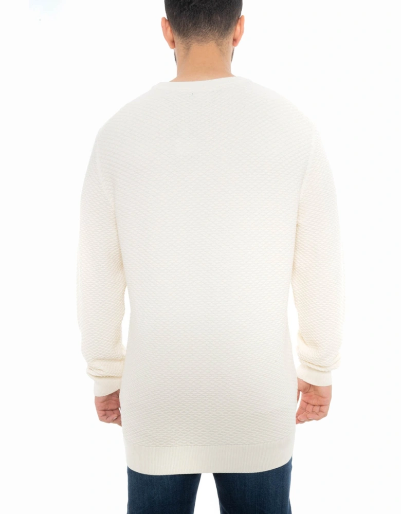 Mens Triangle Texture Crew Knit Sweatshirt (Cream)