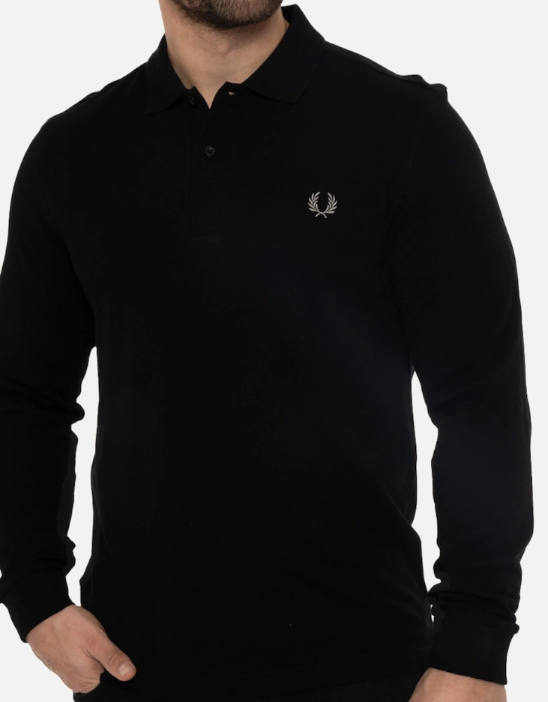 Mens L/S Plain Polo Shirt (Black)