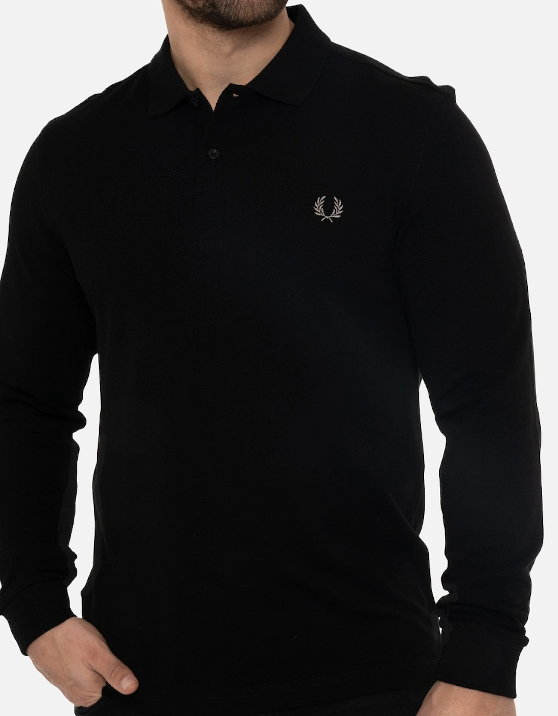 Mens L/S Plain Polo Shirt (Black), 7 of 6